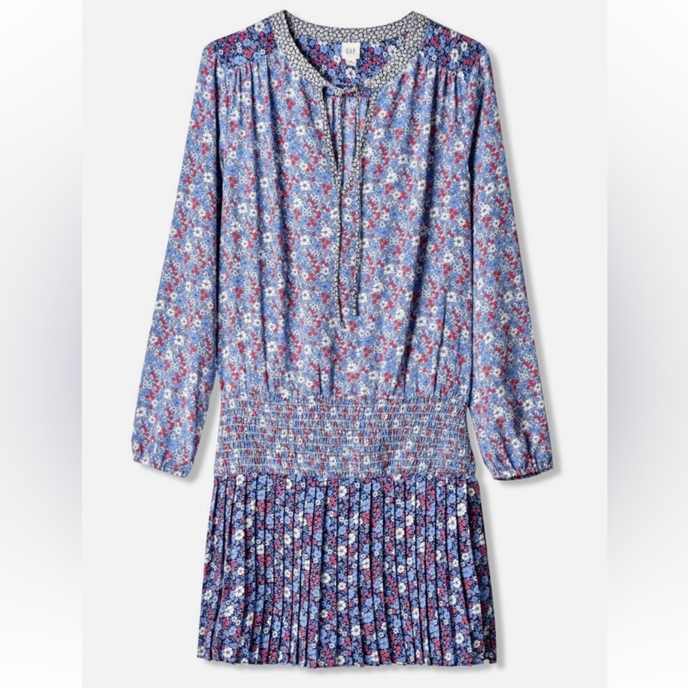 New Gap Dress Womens Floral Drop Waist Pleated Skirt Cottagecore Boho Peasant L - Picture 2 of 15